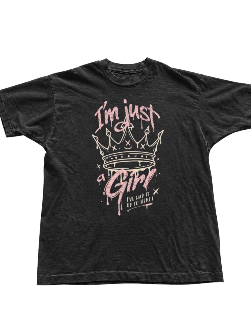 Black Tee with Pink and Cream Crown Graphic